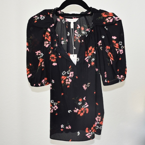 Rebecca Taylor Short Sleeve Marguerite Silk EXCLUSIVE Floral Print Top Sz 00 - Picture 4 of 9